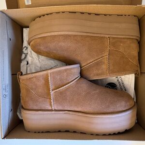 UGG Brown Classic Ultra Mini Platform Boots